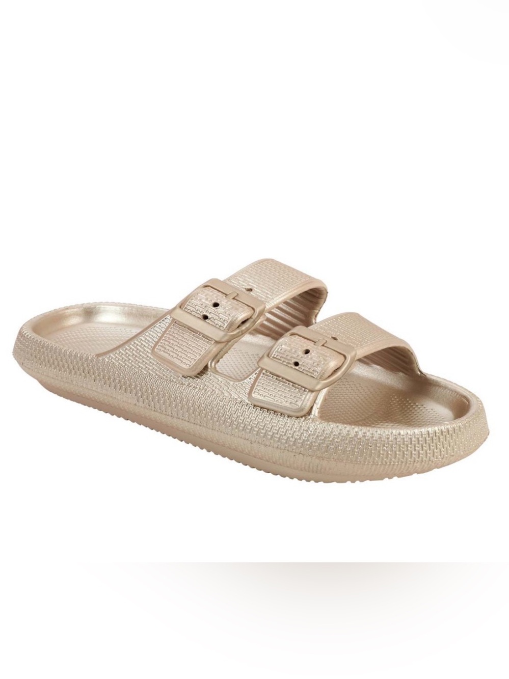 NWT Bobbie Brooks Metallic Gold Double-Buckle Slide - Picture 1 of 5